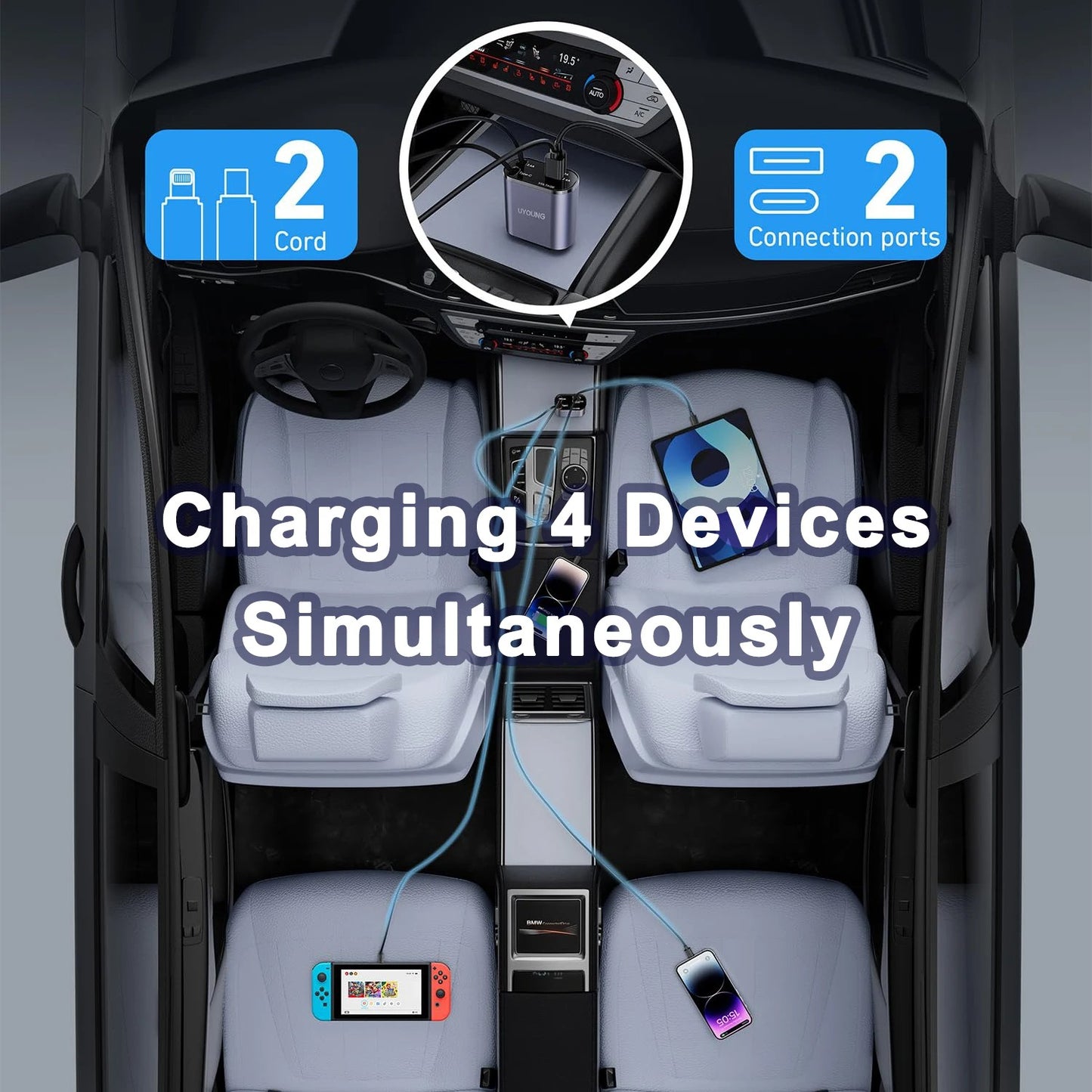 Retractable 4 in 1 Car Charger